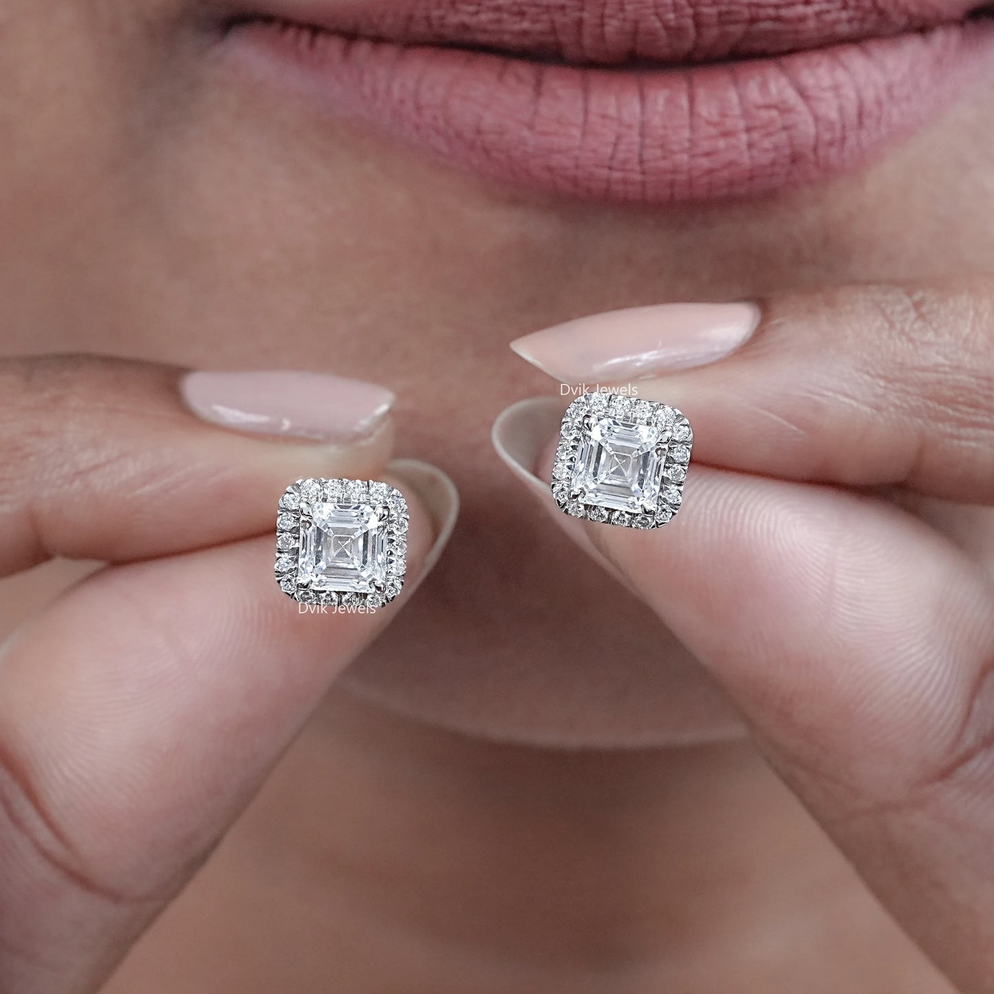 Asscher Cut Lab Diamond Halo Stud Earrings
