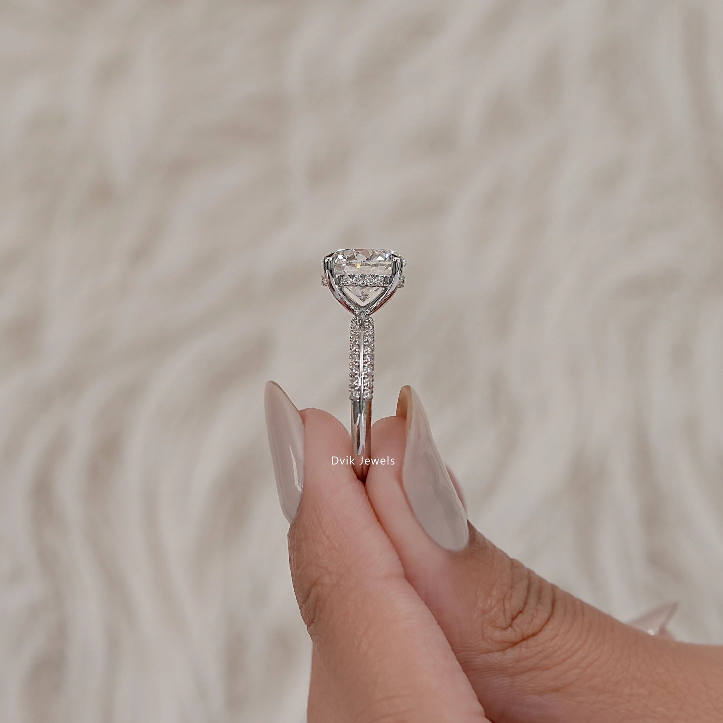 Round Cut Diamond Hidden Halo Bridge Accent Ring