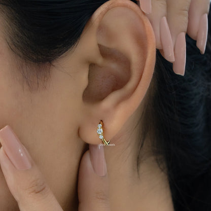 Three Stone Diamond Huggie Earrings Earrings