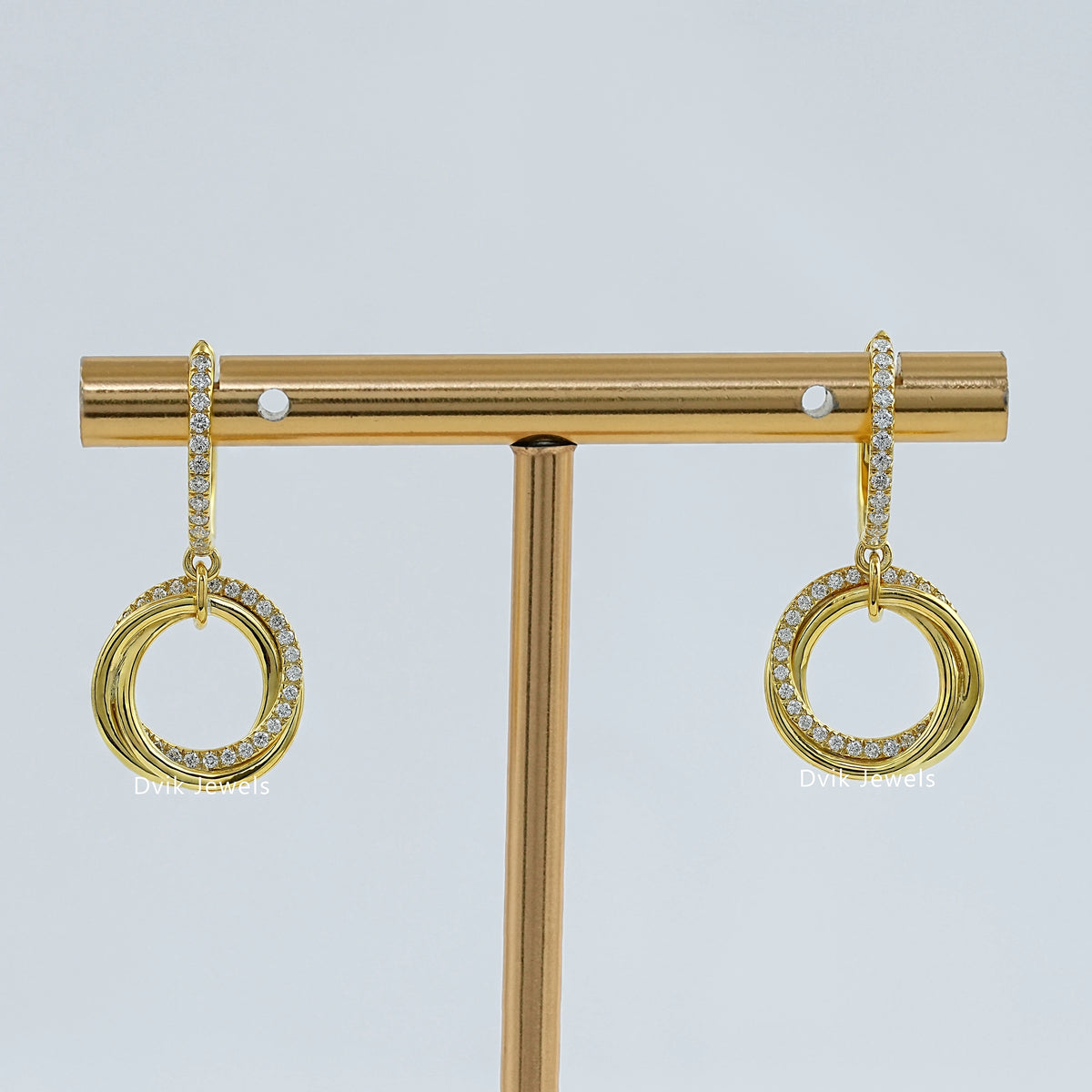 Diamond Interlocking Circle Dangle Hoop Earrings Earrings