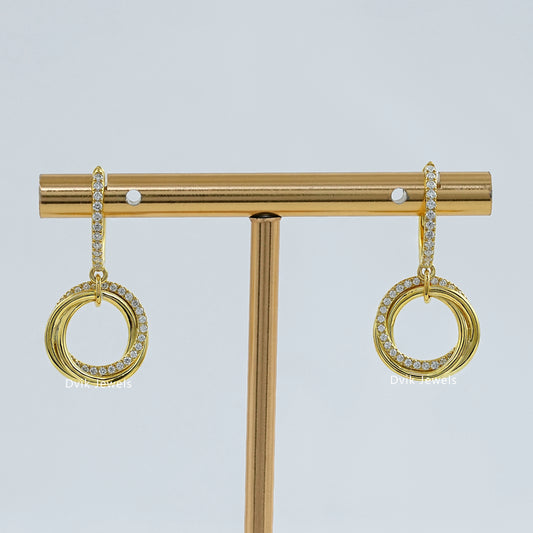 Diamond Interlocking Circle Dangle Hoop Earrings Earrings