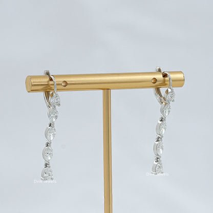 Marquise And Pear Diamond Linear Hoop Earrings