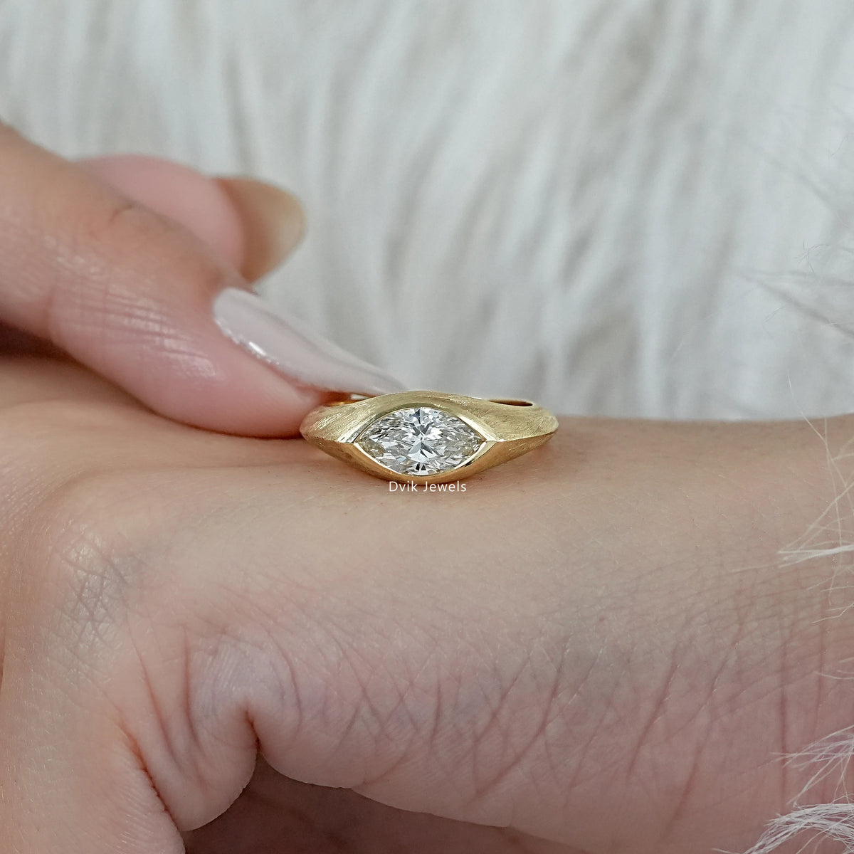 East West Marquise Diamond Matte Finish Brushed Ring