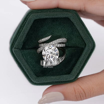 Round And Baguette Diamond Pave Cocktail Ring