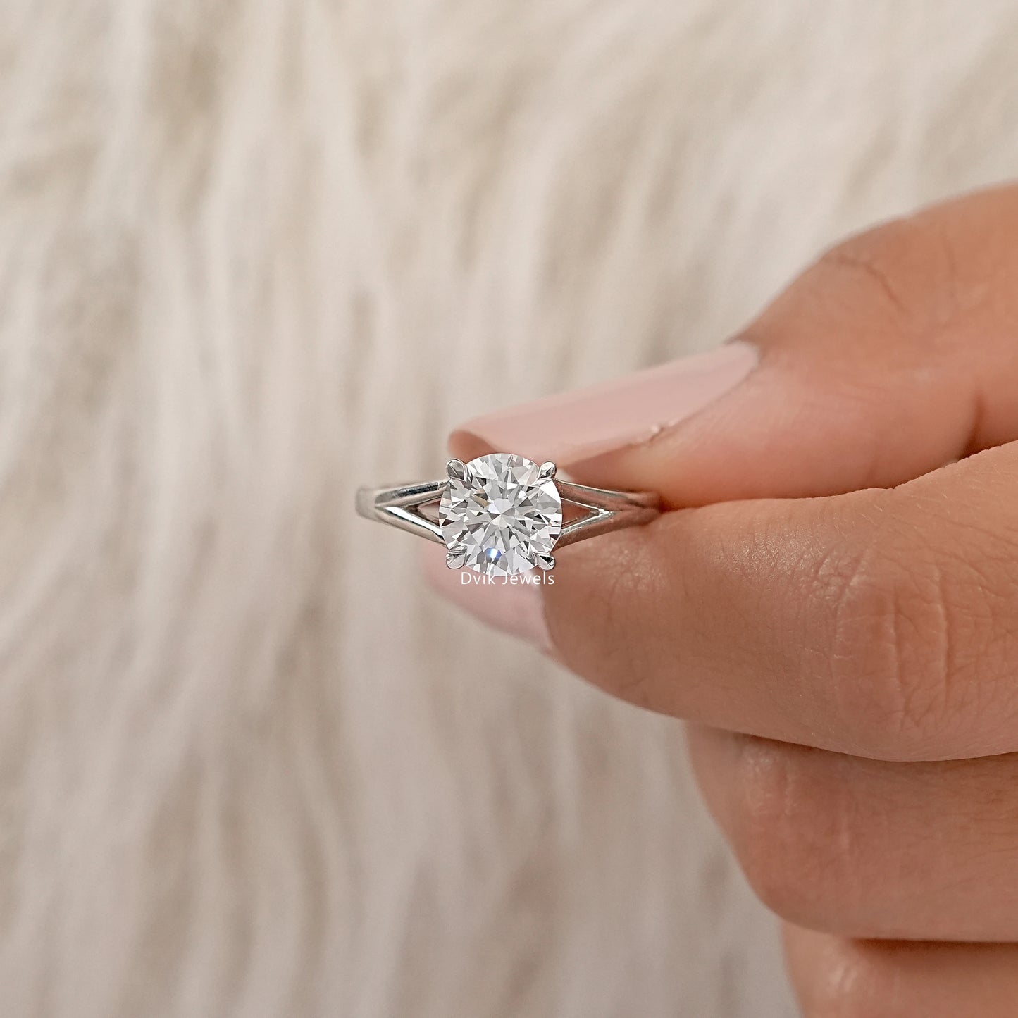 Round Lab Diamond Split Shank Engagement Ring