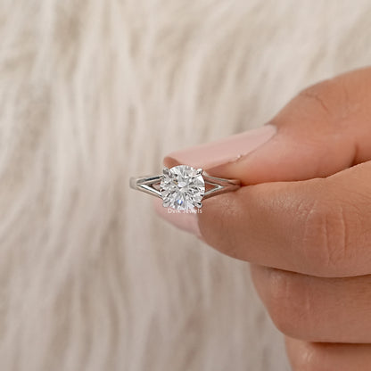 Round Lab Diamond Split Shank Engagement Ring