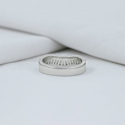 Tapered Baguette & Round Diamond Three Row Curved Band