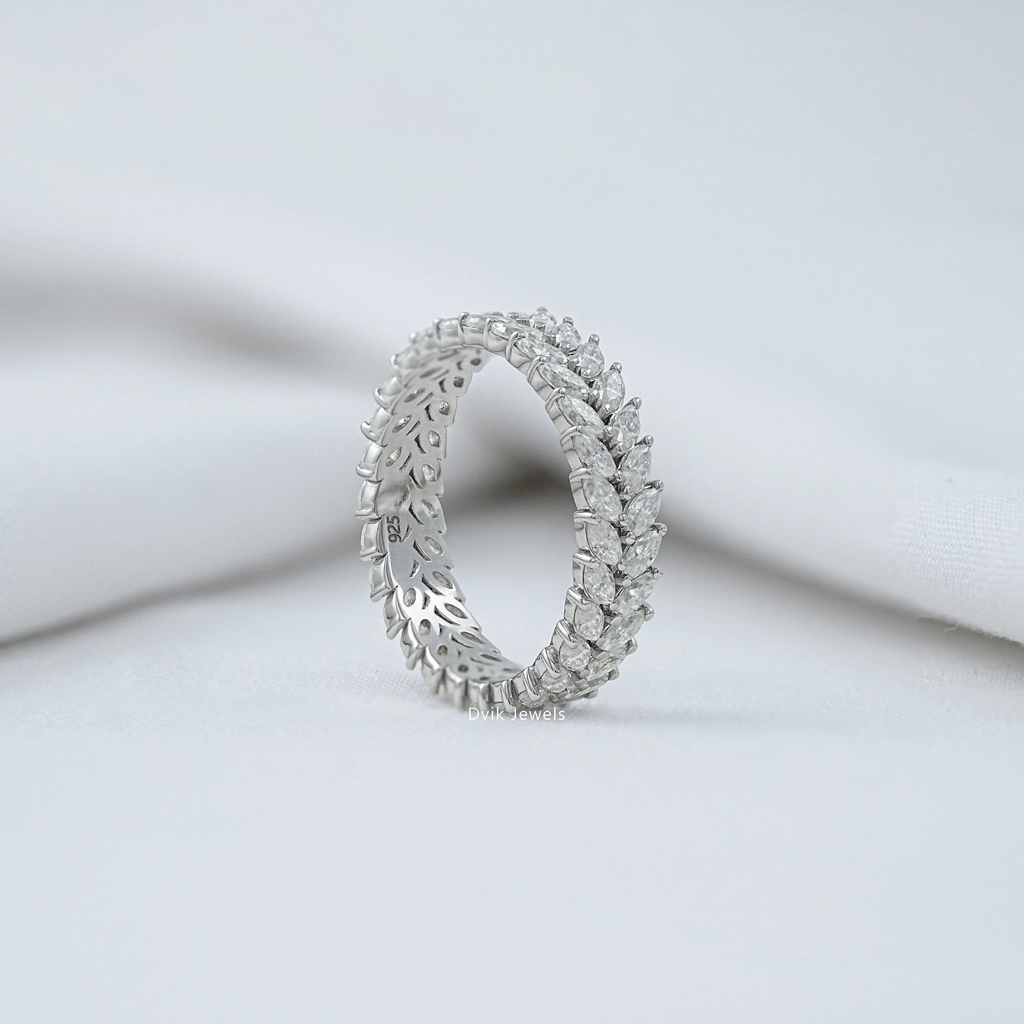 Double Row Marquise Lab Diamond Wedding Band
