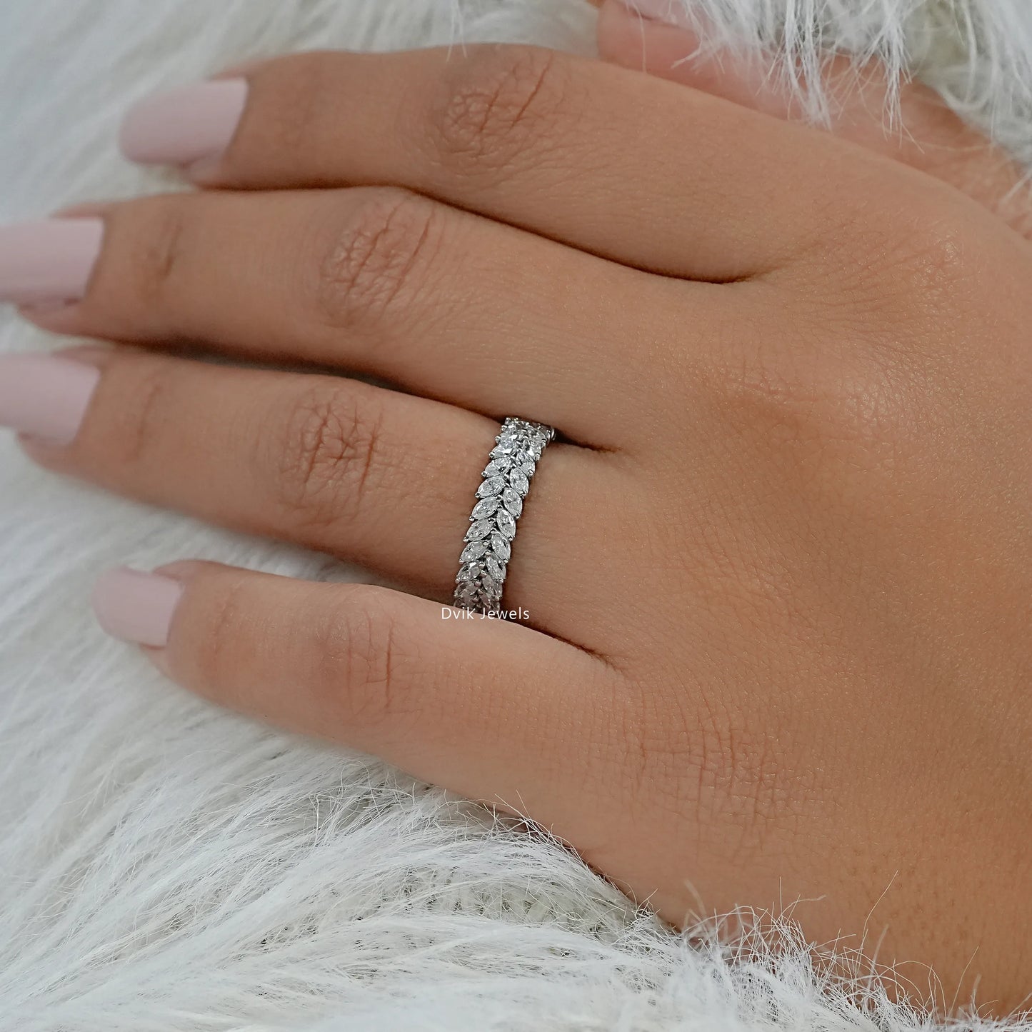 Double Row Marquise Lab Diamond Wedding Band