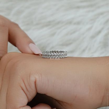 Double Row Marquise Lab Diamond Wedding Band
