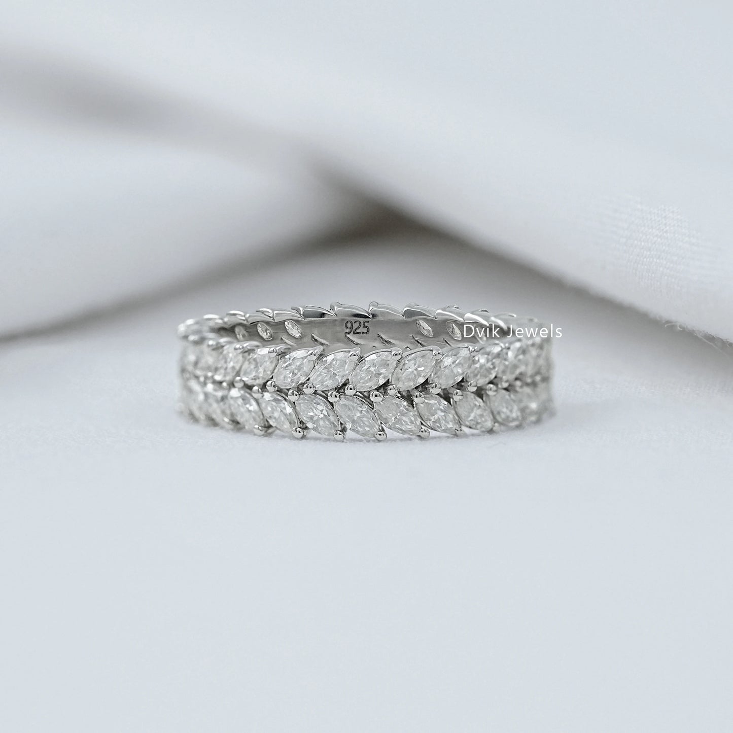 Double Row Marquise Lab Diamond Wedding Band