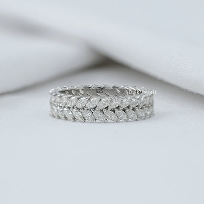 Double Row Marquise Lab Diamond Wedding Band