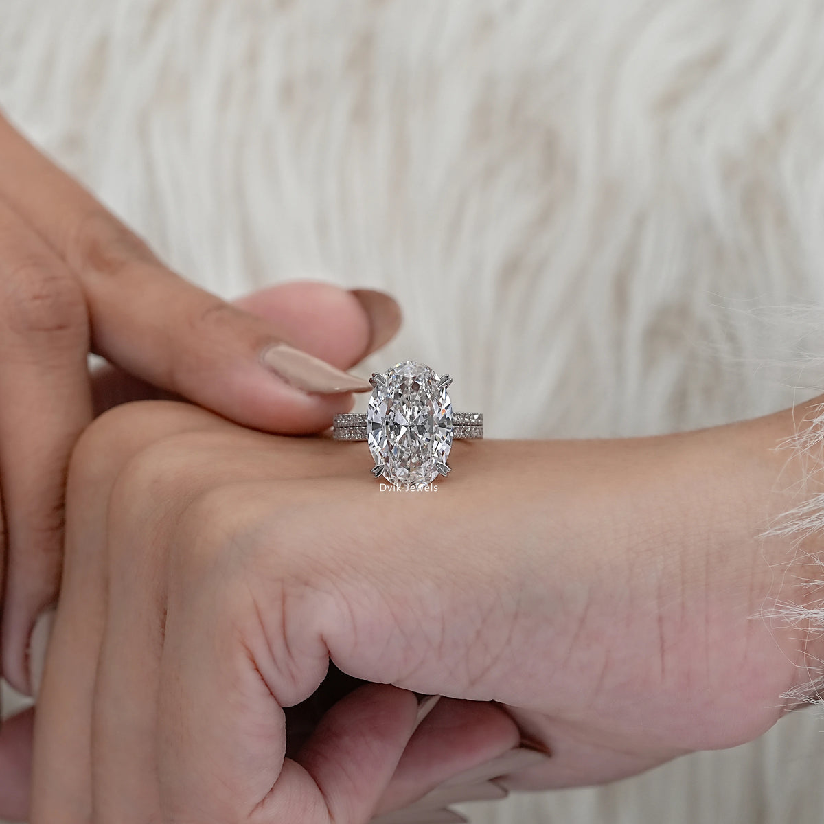 Double Row Oval Lab Diamond Accent Ring
