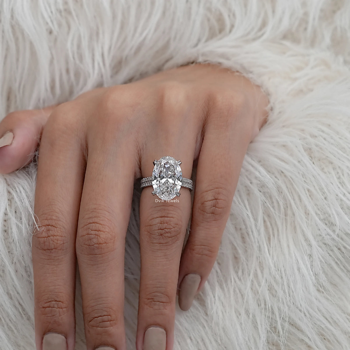 Double Row Oval Lab Diamond Accent Ring