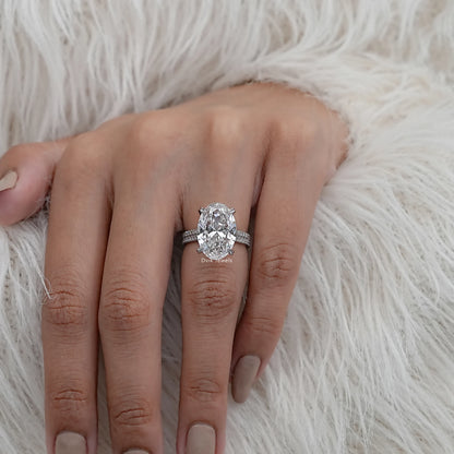 Double Row Oval Lab Diamond Accent Ring