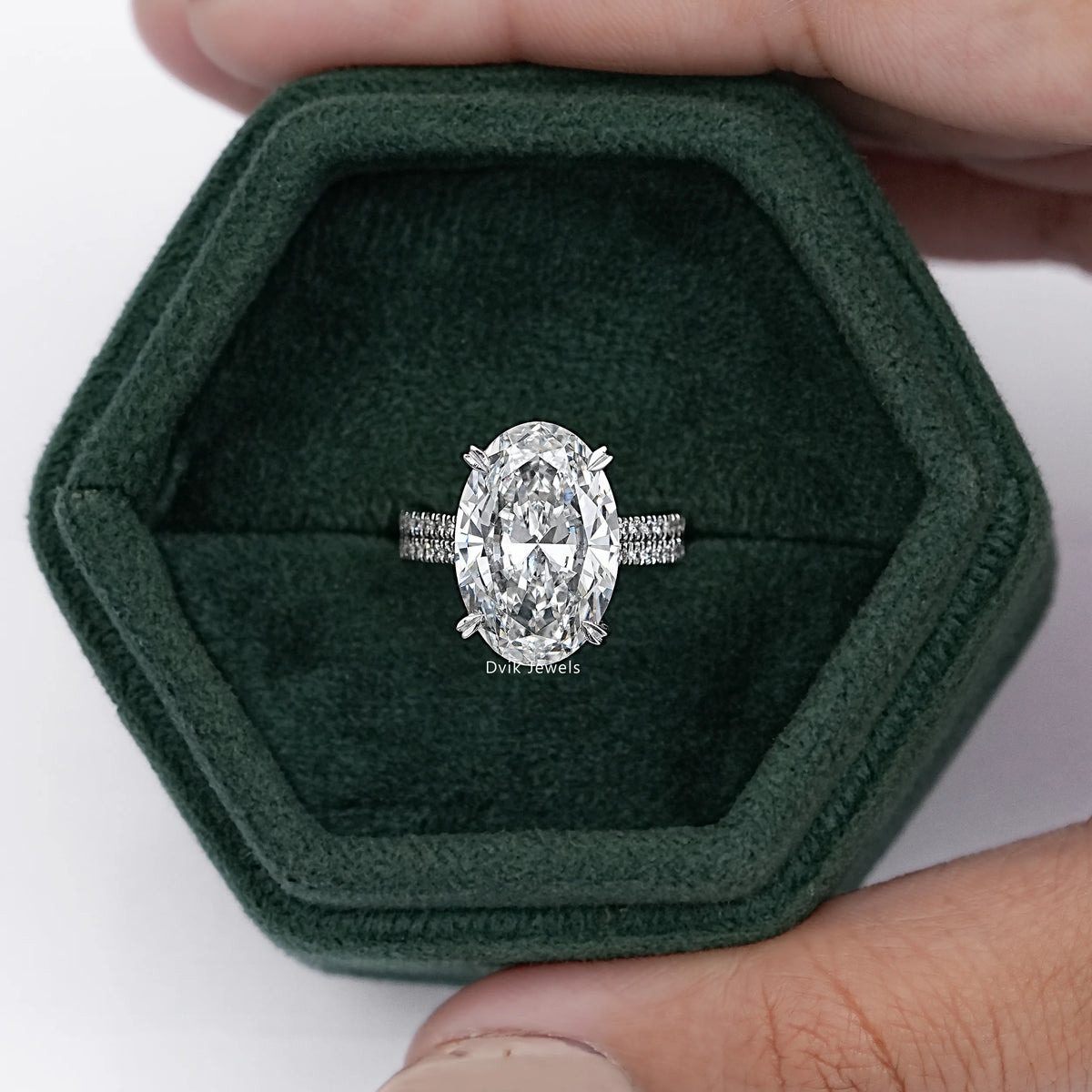 Double Row Oval Lab Diamond Accent Ring