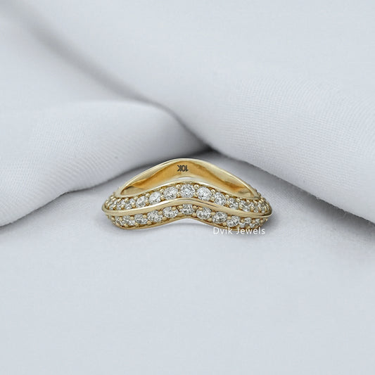 Double Row Round Diamond Curved Band Band