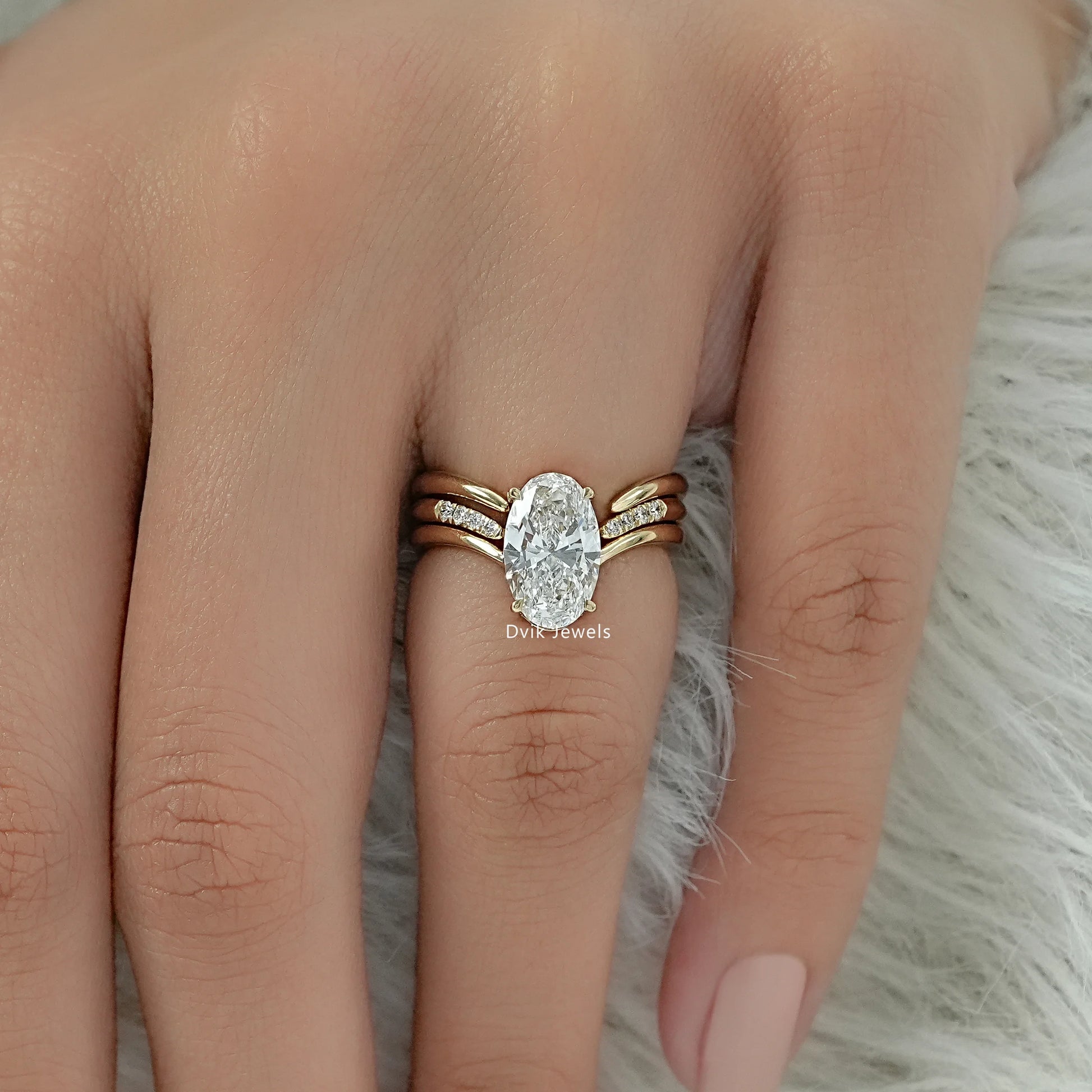 Oval Cut Lab Diamond Double Band Bridal Ring Set Bridal Ring Set