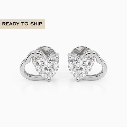 Double Heart Lab Diamond Stud Earrings