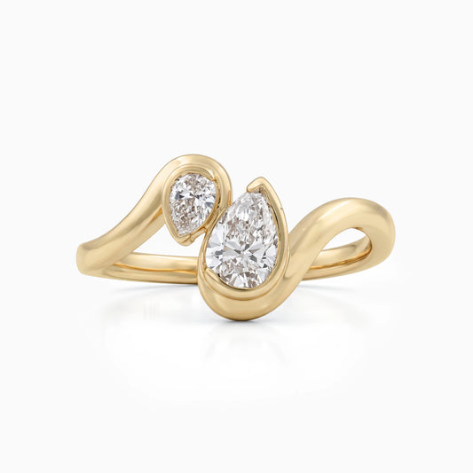 Double Pear Cut Lab Diamond Curved Ring Ring