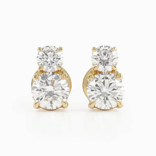 Double Round Cut Lab Diamond Stud Earrings