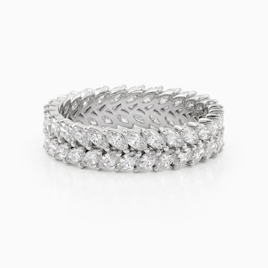 Double Row Marquise Lab Diamond Wedding Band
