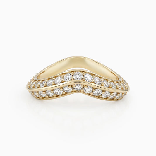 Double Row Round Diamond Curved Band Band