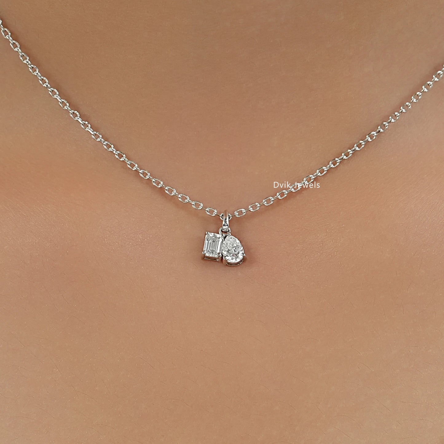 Emerald & Pear Cut Lab Diamond Duo Pendant Pendant