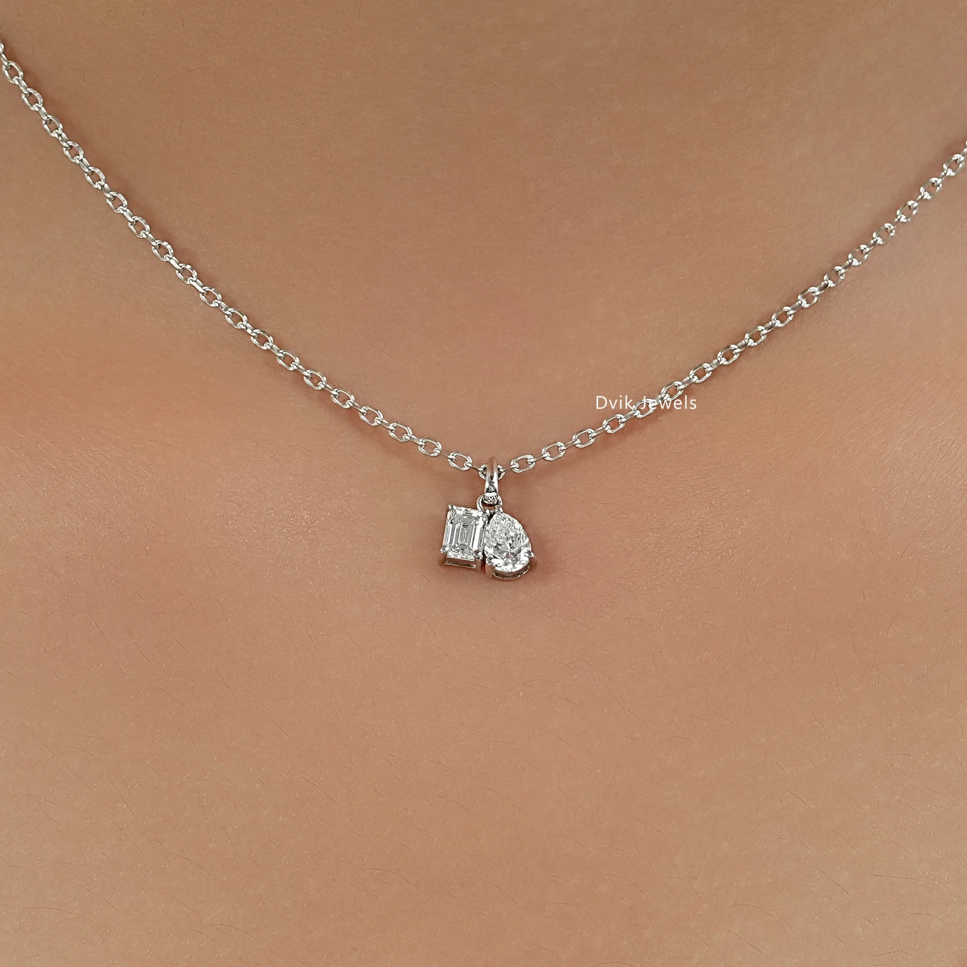 Emerald & Pear Cut Lab Diamond Duo Pendant Pendant