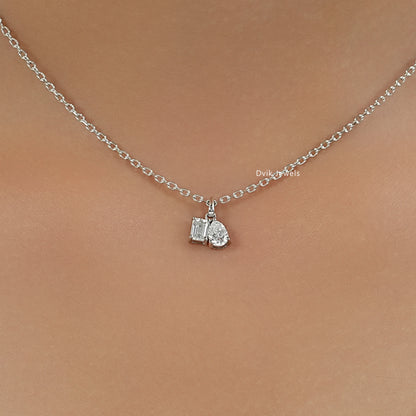 Emerald & Pear Cut Lab Diamond Duo Pendant Pendant