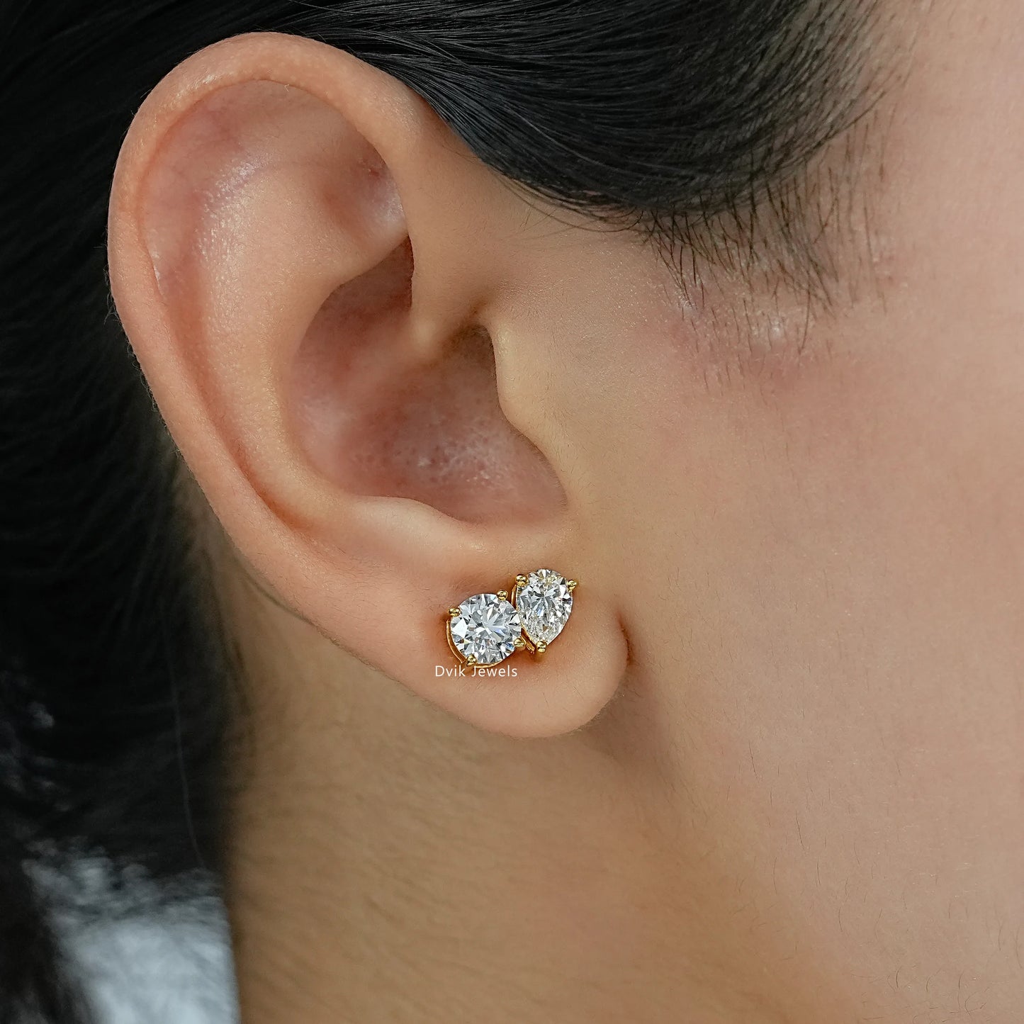 Pear and Round Lab Diamond Toi et Moi Stud Earrings Earrings