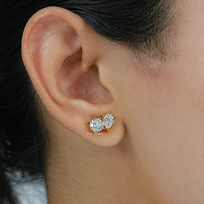 Pear and Round Lab Diamond Toi et Moi Stud Earrings Earrings