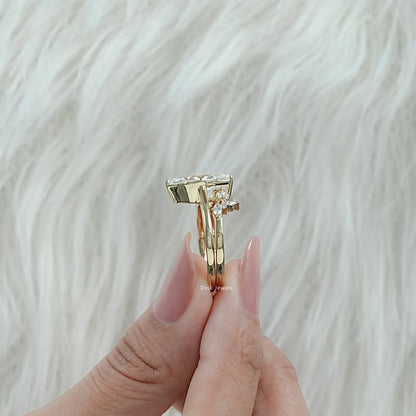 EF-VS clarity lab grown diamond marquise and Round Cut Bridal Set displayed from top view