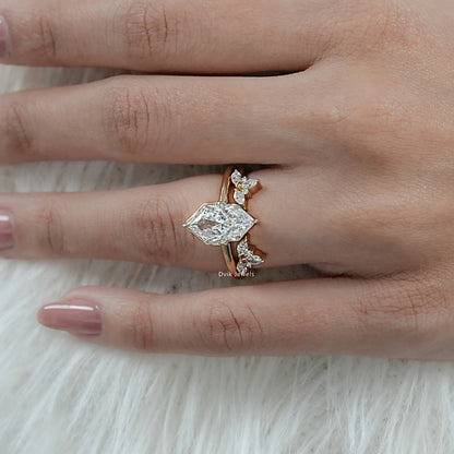 Marquise Cut Lab Diamond Engagement Ring Set shown on model hand