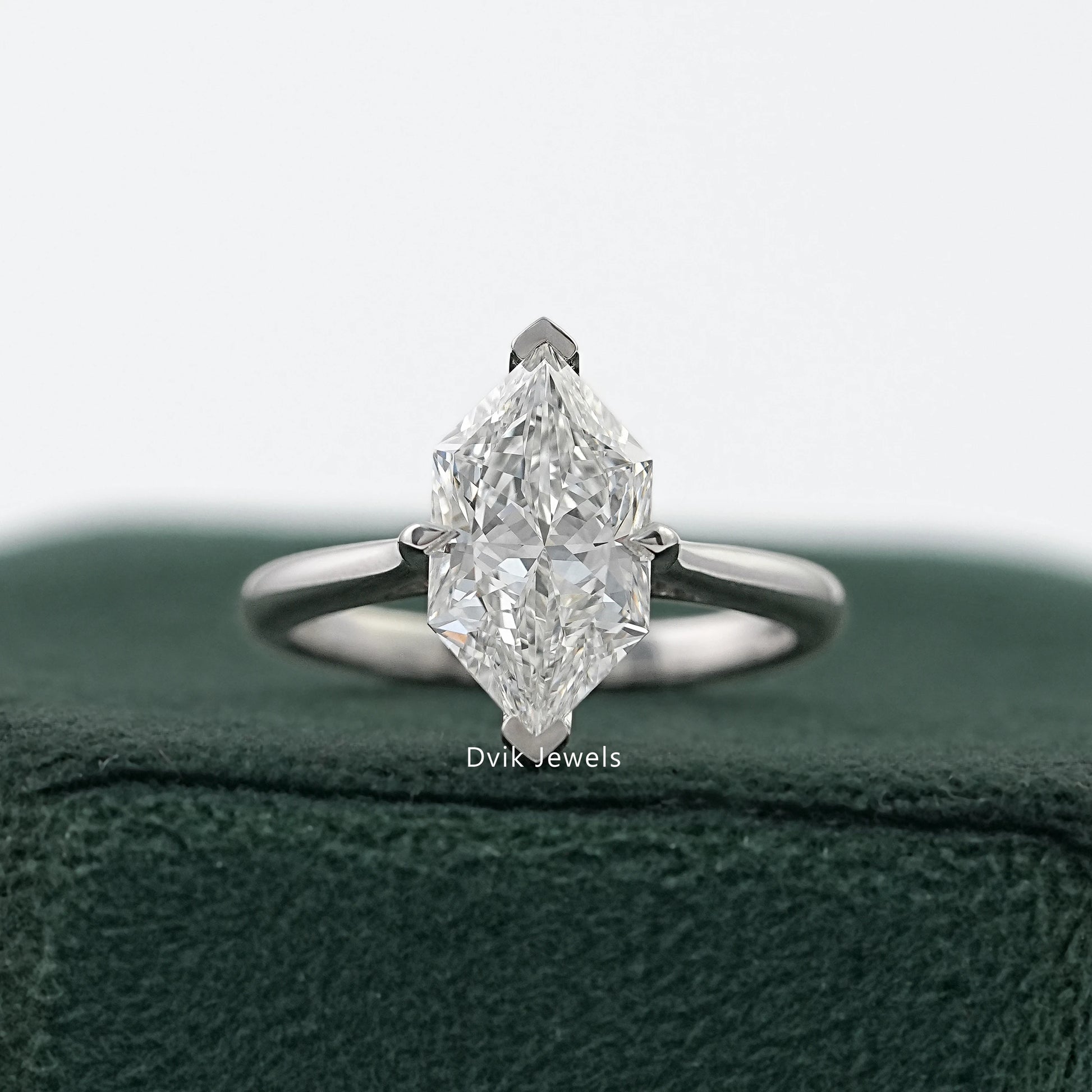 Dutch Marquise Lab Diamond Solitaire Ring with Four Prong Setting Ring