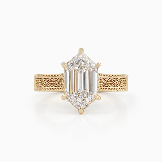 Dutch Marquise Lab Diamond Art Deco Engraved Solitaire Ring Ring