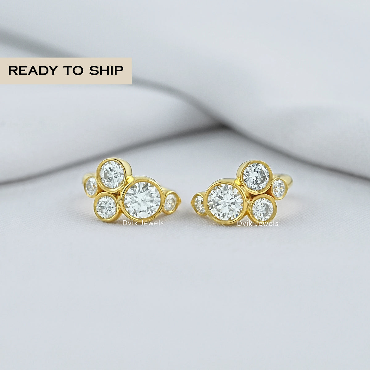 Round Lab Diamond Bezel Set Bubble Hoop Earrings