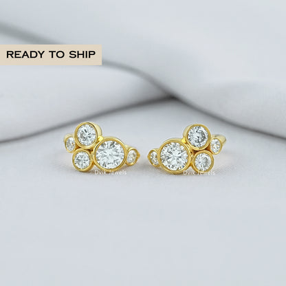 Round Lab Diamond Bezel Set Bubble Hoop Earrings