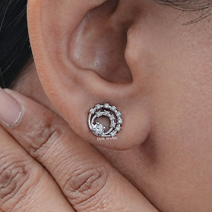 Round Lab Diamond Open Circle Dainty Earrings