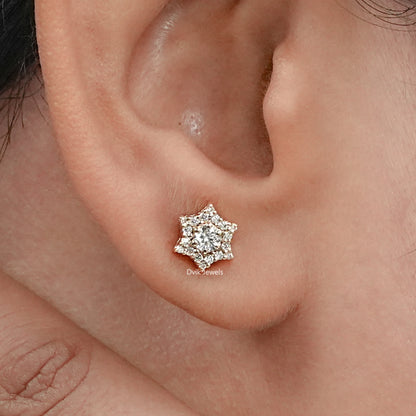 Round Cut Lab Diamond Cluster Stud Earrings