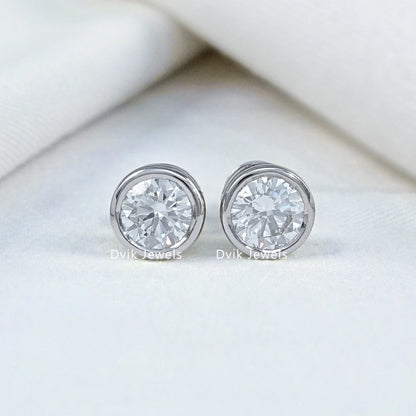Round Cut Lab Diamond Bezel Set Stud Earrings