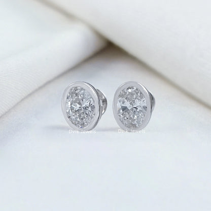 Oval Cut Lab Diamond Bezel Set Stud Earrings