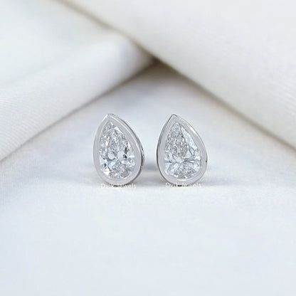 Lab Diamond Pear Shaped Bezel Set Stud Earrings
