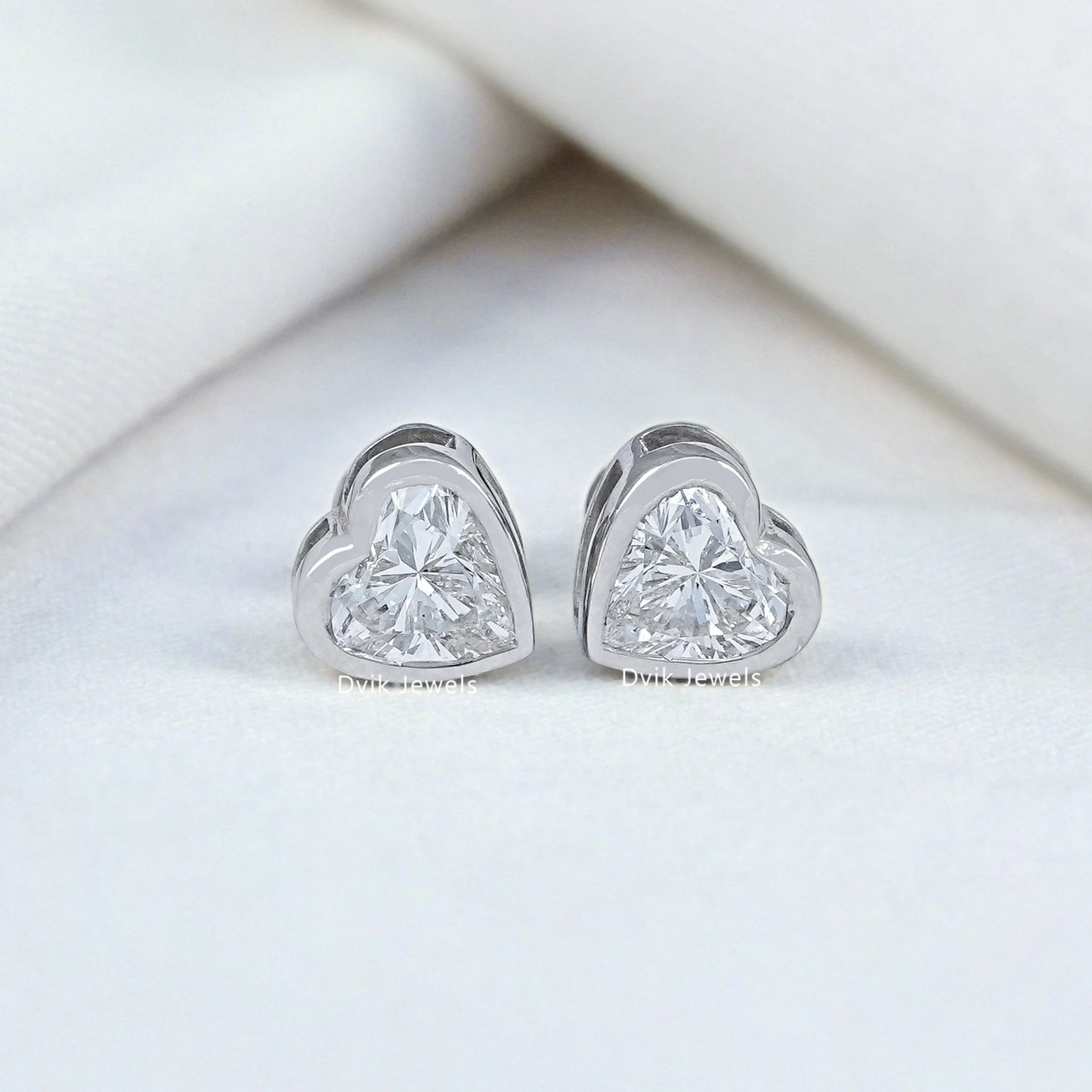 Heart Shaped Lab Diamond Bezel Set Stud Earrings