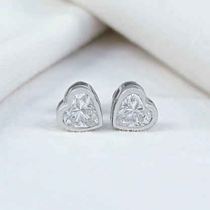 Heart Shaped Lab Diamond Bezel Set Stud Earrings