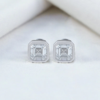 Bezel Set Asscher Cut Lab Diamond Stud Earrings
