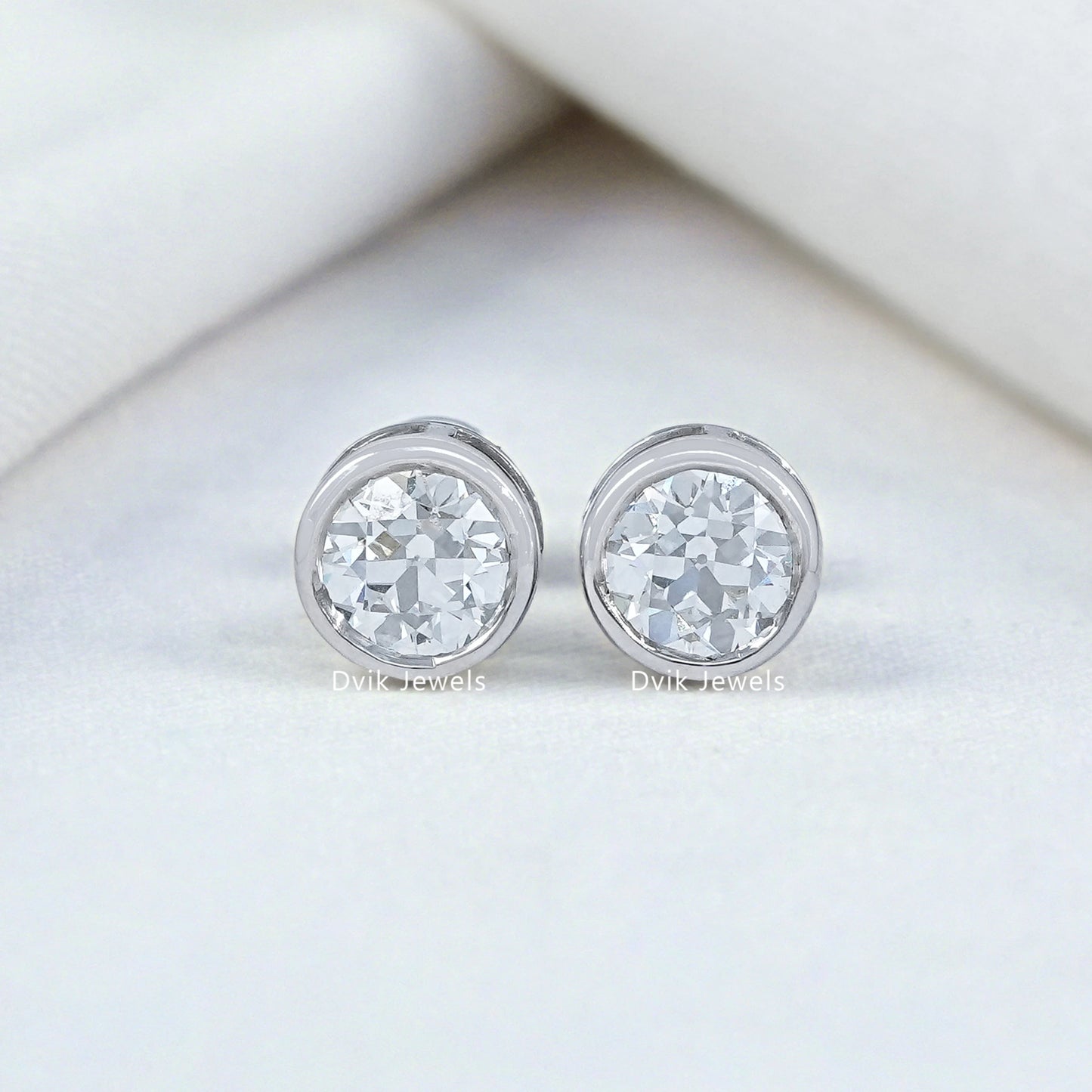 Old European Round Cut Lab Diamond Stud Earrings