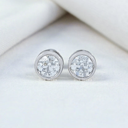 Old European Round Cut Lab Diamond Stud Earrings