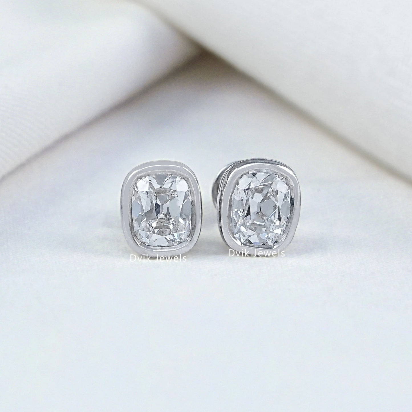 Old Mine Cushion Cut Lab Diamond Stud Earrings