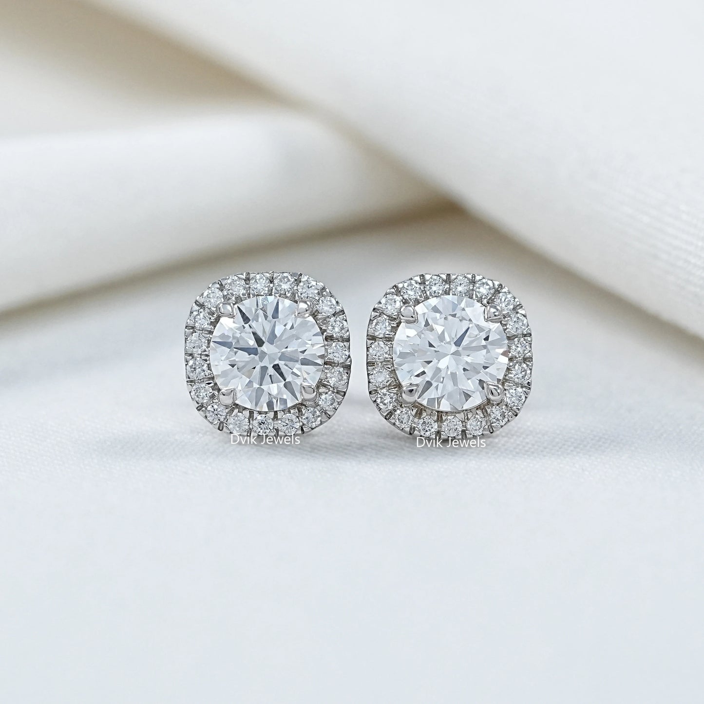 Round Cut Halo Diamond Stud Earrings